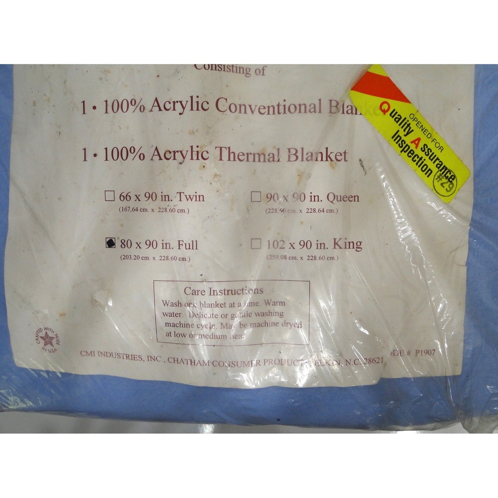 Chatham CMI Industries Blue Acrylic Blanket Set Full 80x90 Thermal Conventional - Picture 2 of 9